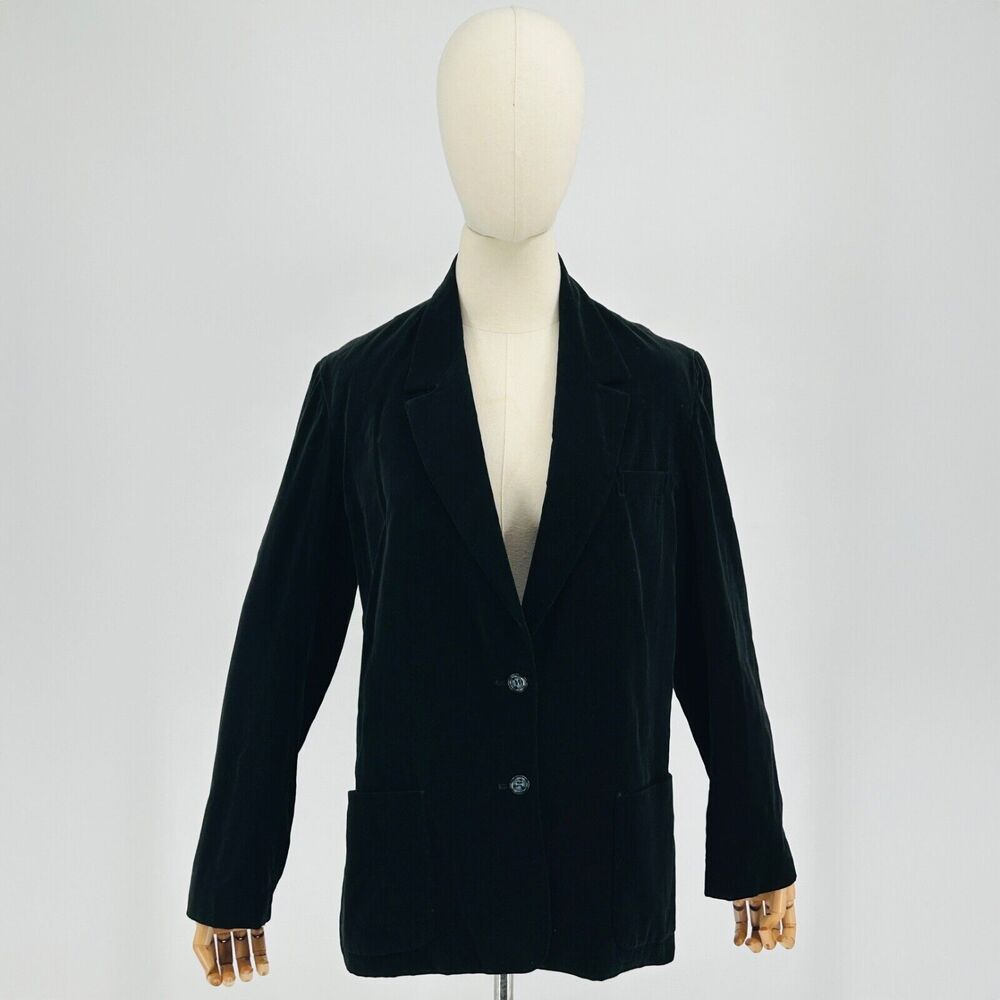 Vintage 70s Sears Black 100% Cotton Velvet Minimalist Blazer Jacket